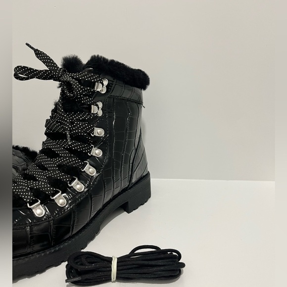 J Crew New Nordic boots in Black shiny croc-embossed leather size 10 NEW CE828 - Picture 9 of 12